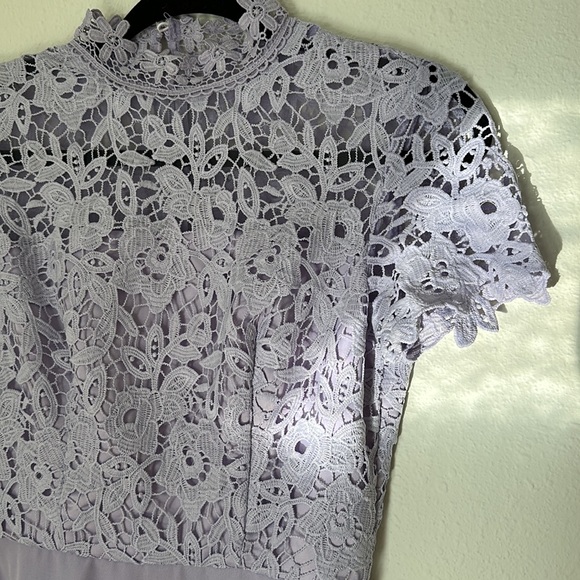 Chi Chi London Lilac Lace Mock Neck Floral Midi Dress - Picture 2 of 8